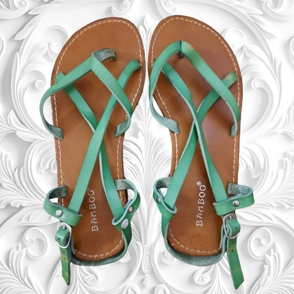 Lu Lu's Bamboo Cable 03 Green Strappy Thong Sandals 6½